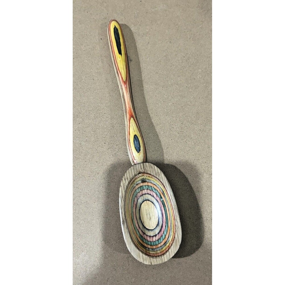 Rainbow Wooden Spoon Utensil 9" Colorful Hippie Boho Maximalist 70s Retro Groovy